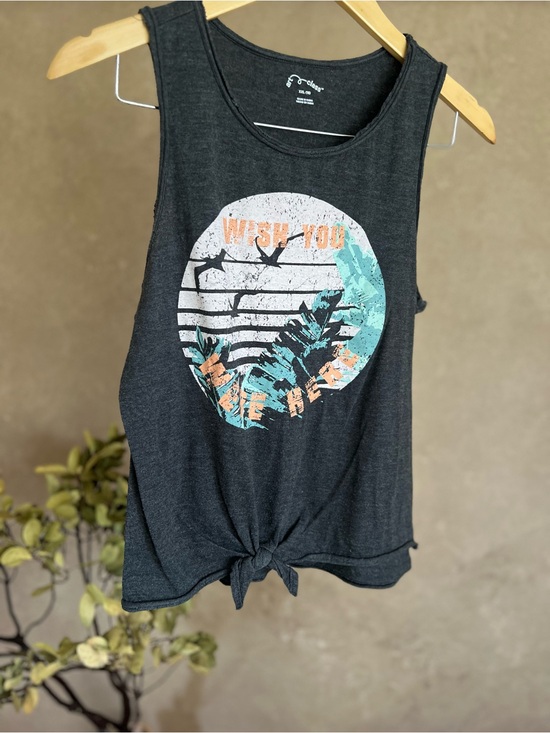 art class Other - Wish You Were Here Graphic Tie-Front Tank Top Heathered Dark Grey